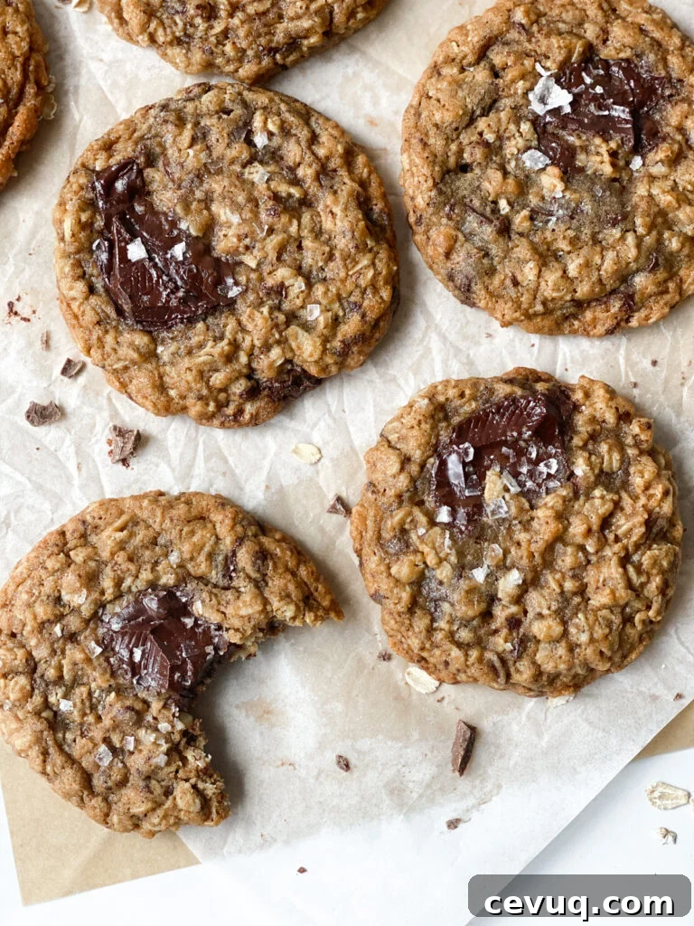 Chewy Oatmeal Chocolate Chip Cookies Recipe 5 cookie on the left corner with a bite taken out of it