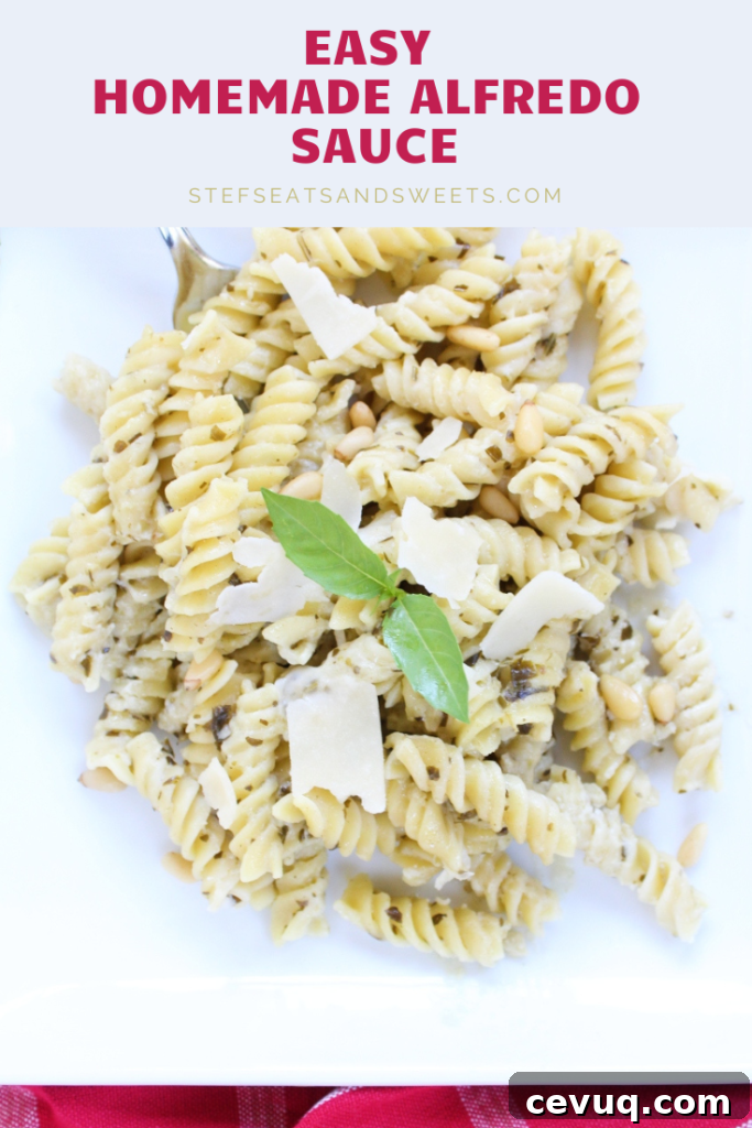 Easy Homemade Alfredo Sauce Pinterest Image with text 