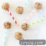 These Chocolate Chip Energy Bites make the perfect snack for kids, packed full of slow releasing carbs from oats and protein for peanut butter and flaxseed. And they look like heallthy cake pops too! My Fussy Eater blog