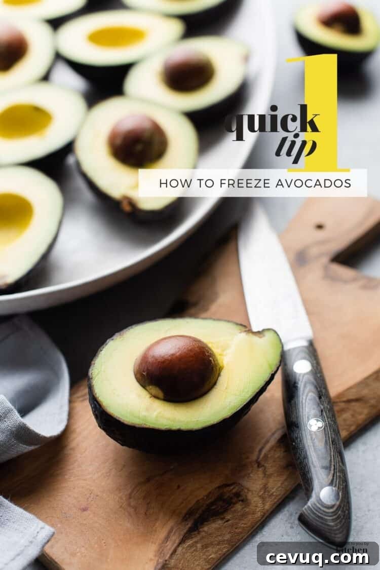 How to Freeze Avocados Properly for Smooth, Long-Lasting Storage 2 Avocados halved on wooden board, and tips on how to freeze avocados.