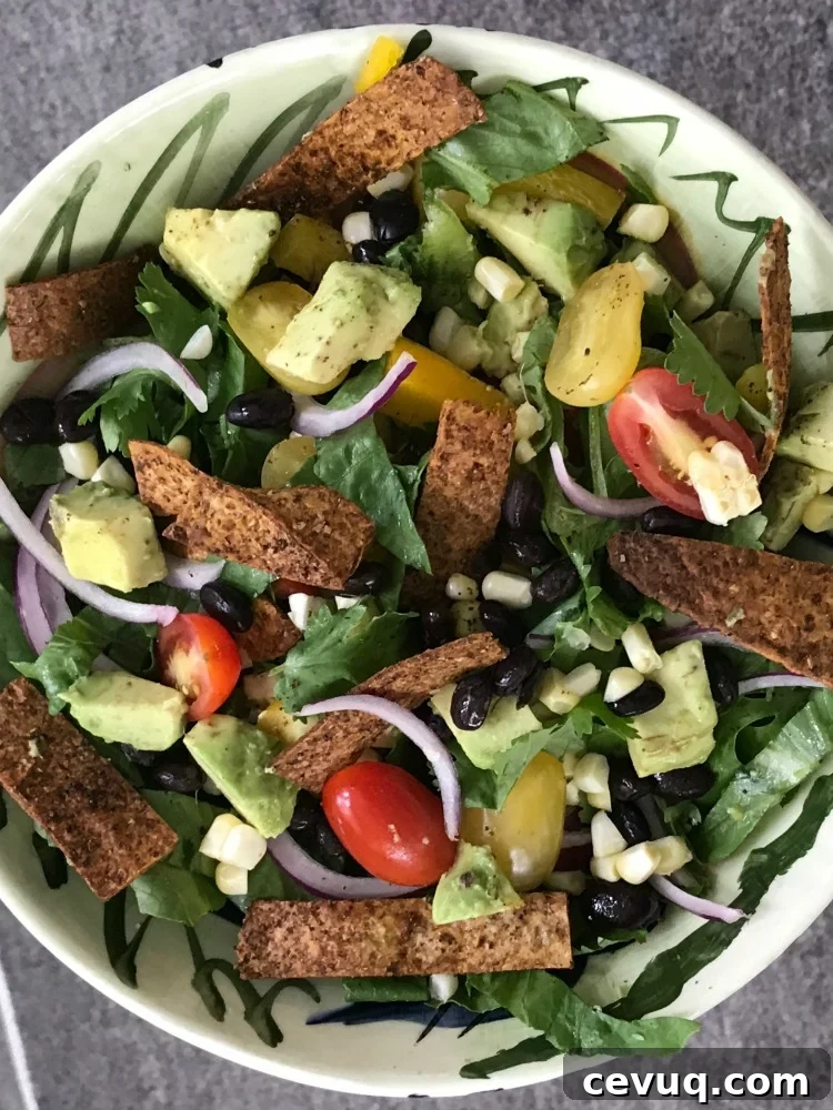 Baked Tortilla Strips on a tasty and healthy taco salad