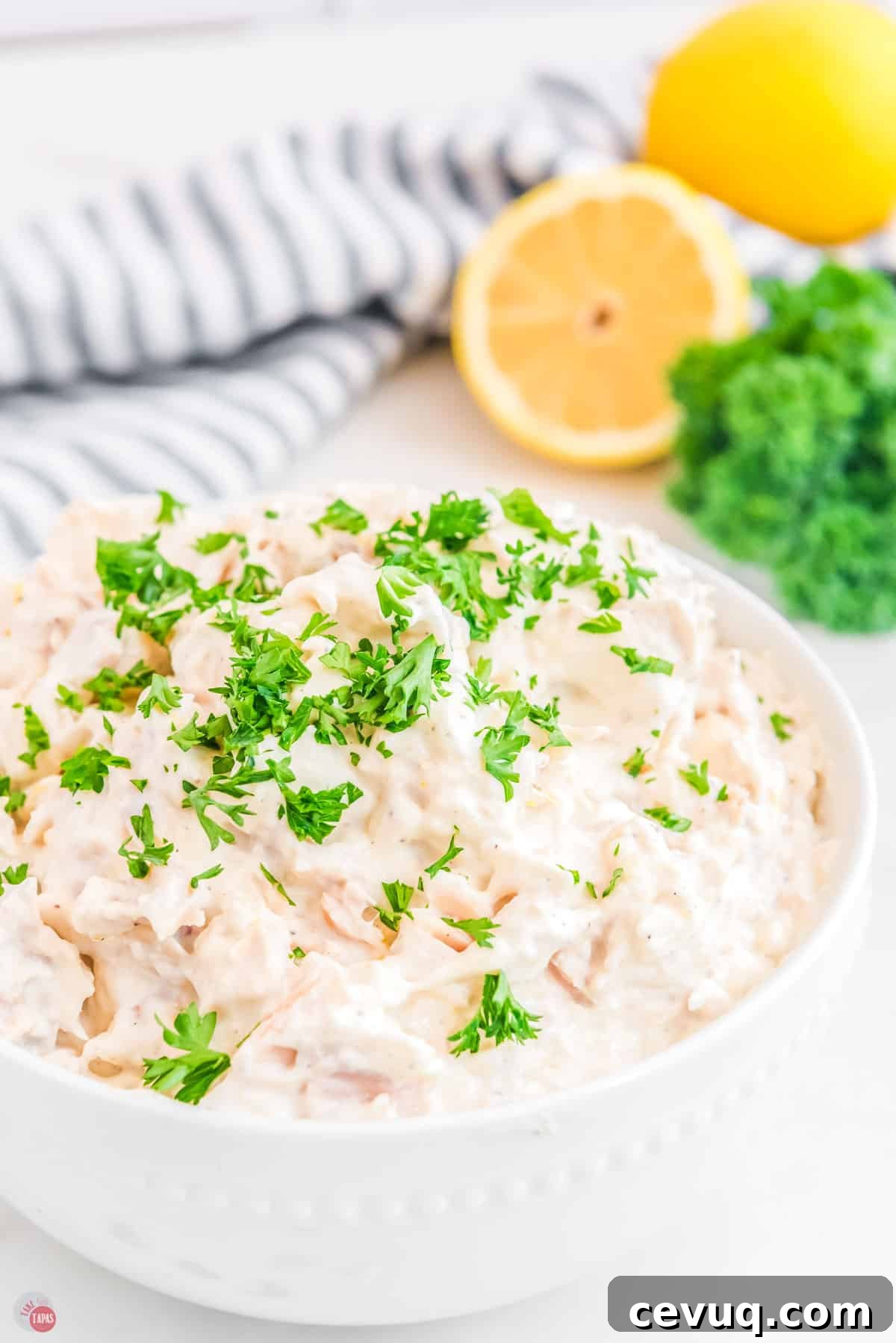 creamy dip in a white bowl