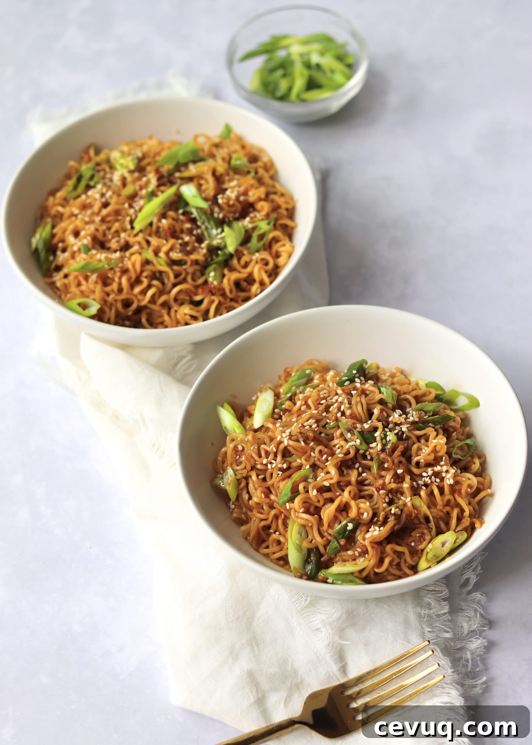 Garlic Sesame Ramen for Two: Quick Homemade Recipe 7 Garlic sesame ramen noodles in two bowls