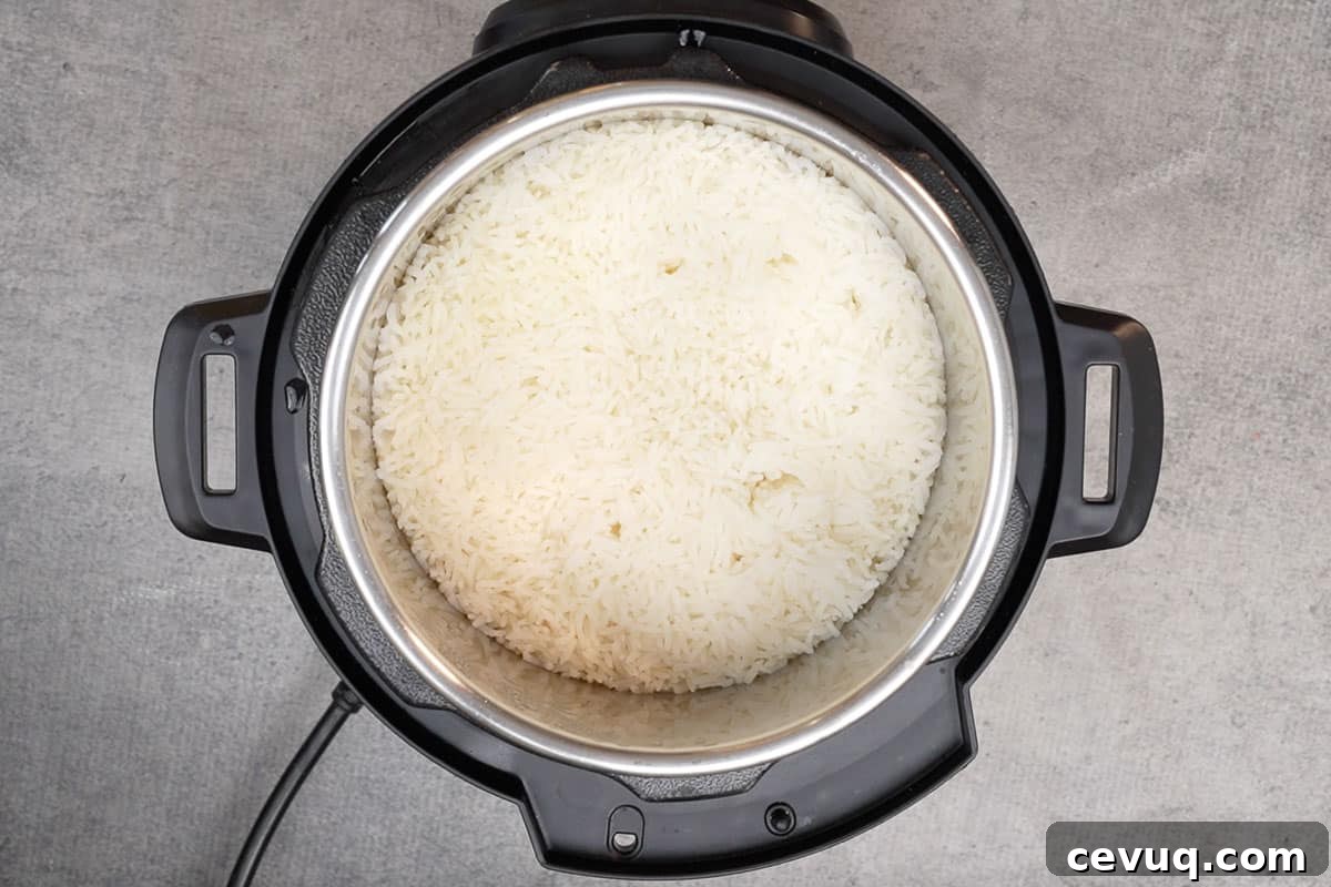 Cooked jasmine rice.