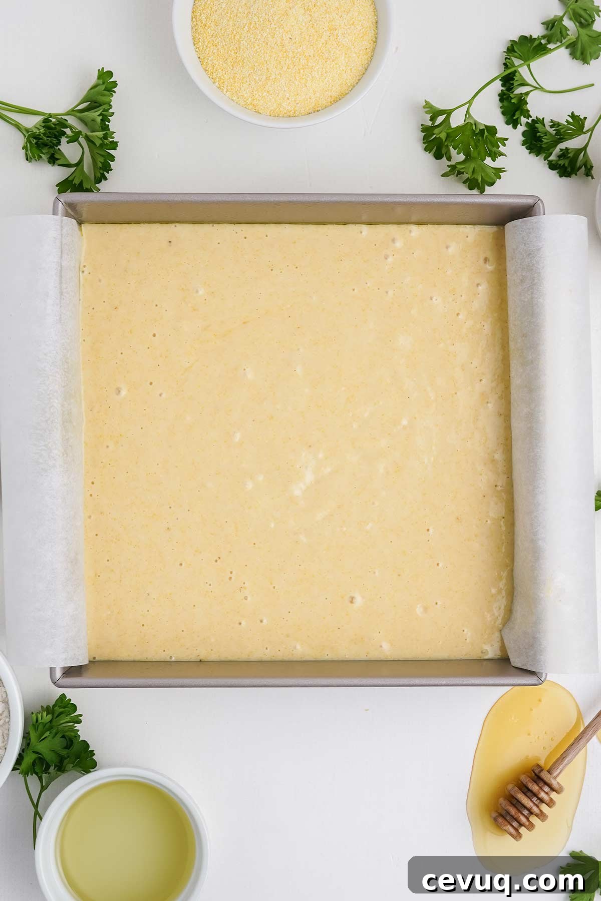 Batter poured into pan.