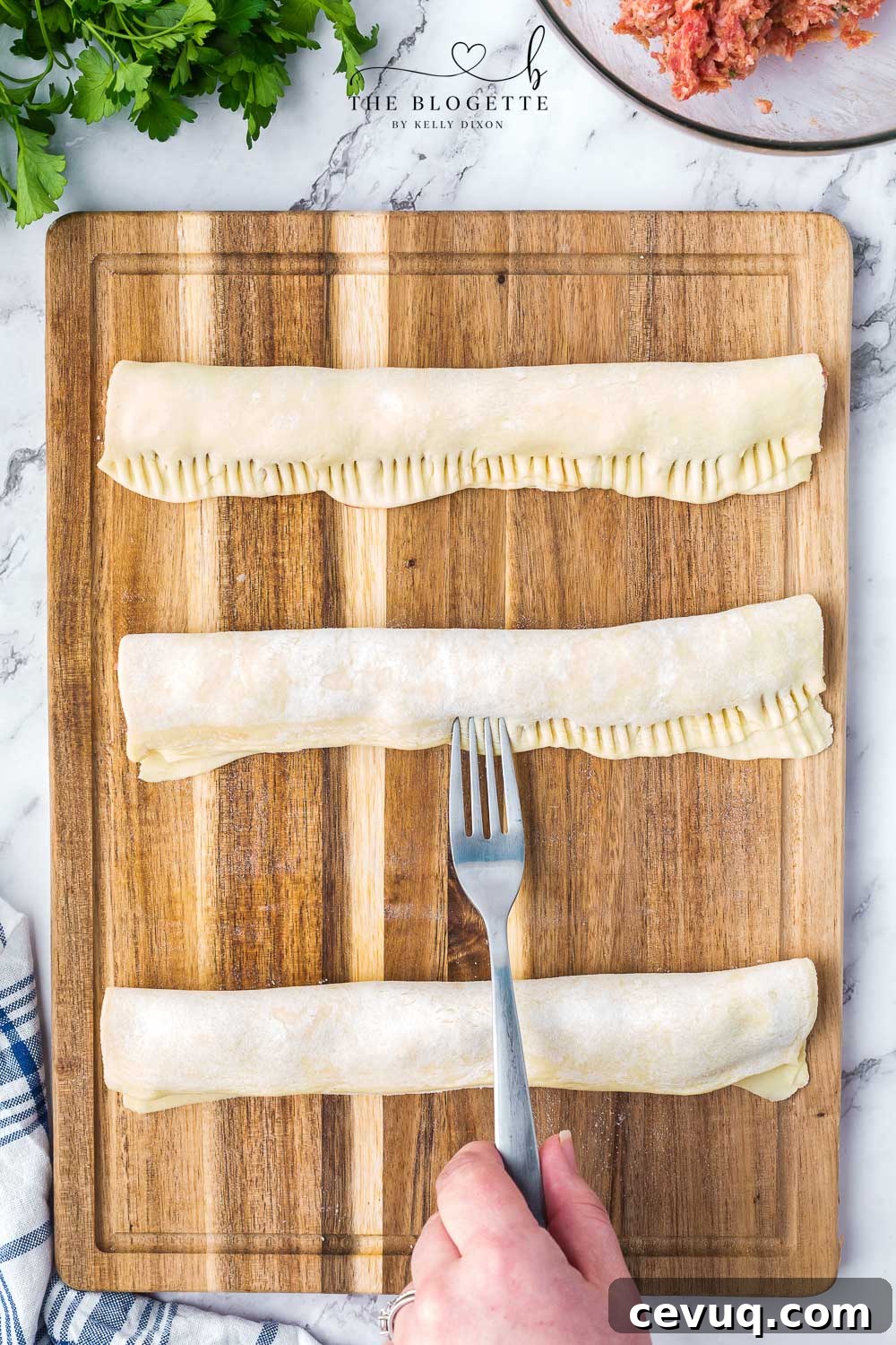Pastry rolls cut into bite-size pieces