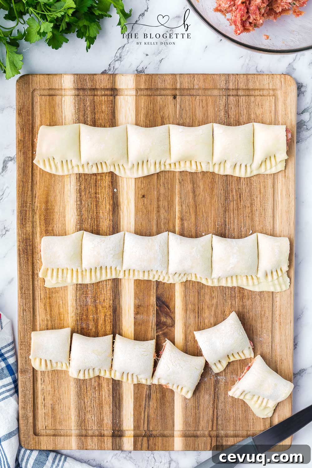 Pastry rolls cut into bite-size pieces