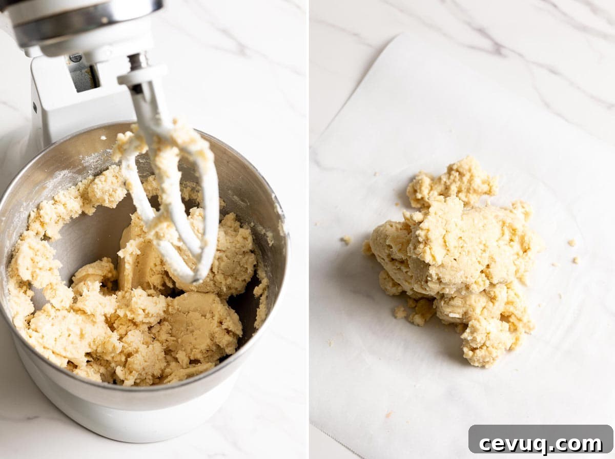 Coconut shortbread cookie dough is formed.