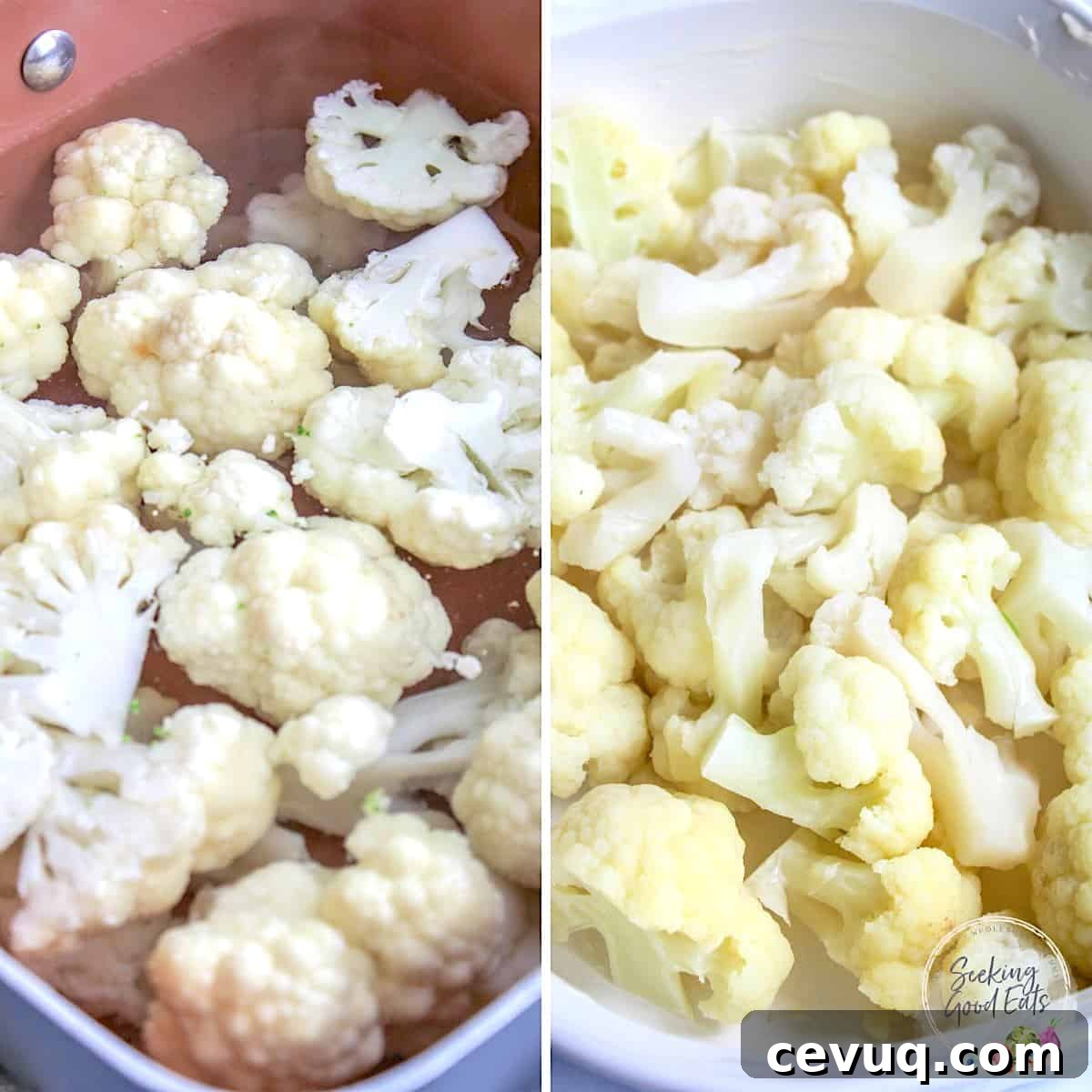 Creamy Cauliflower Mac & Cheese Casserole 5 Cooking the cauliflower to make baked cauliflower cheese recipe.