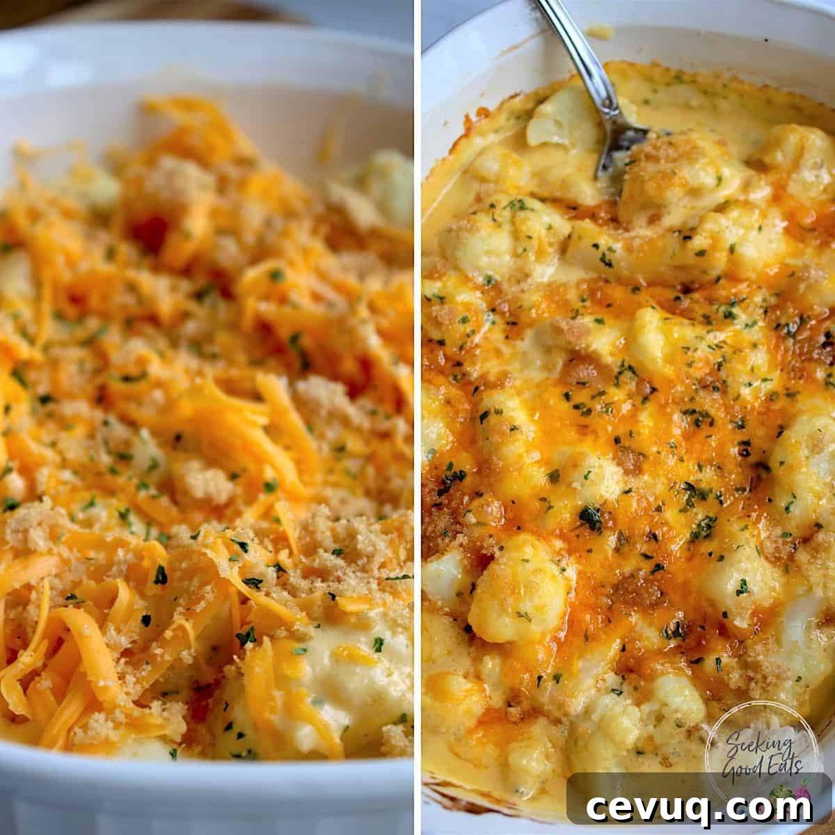 Creamy Cauliflower Mac & Cheese Casserole 8 Sprinkling with breadcrumbs then baking cauliflower Mac and cheese.