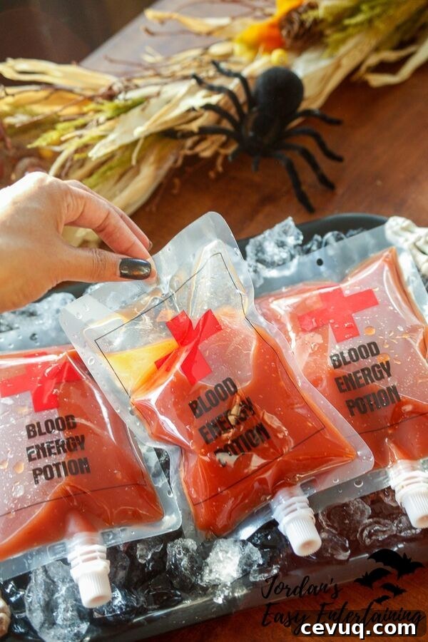 Bloody Mary IV Bag Cocktail Recipe for Halloween Party 5 Bloody Marys for a Halloween party served in blood bags