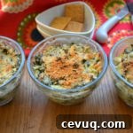 Spinach Artichoke Individual Appetizers in glass bowls