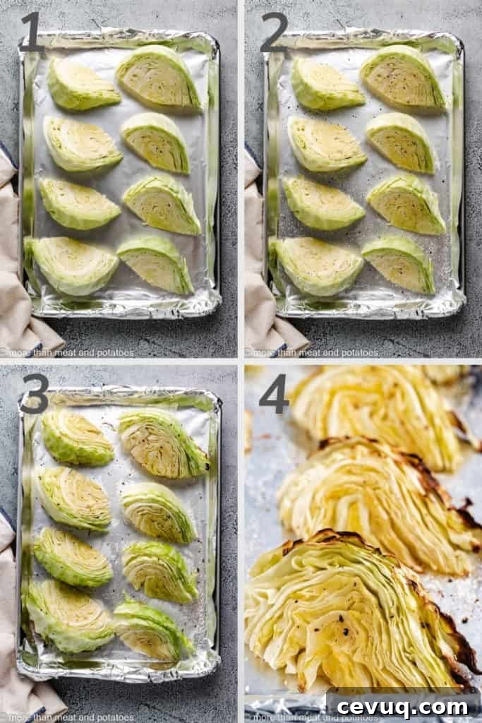 Collage style image showing how to make Roasted Cabbage Wedges.