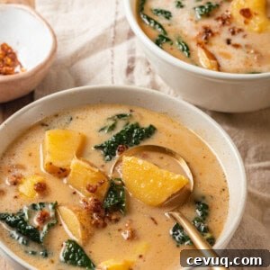 Two bowls of vegan zuppa toscana