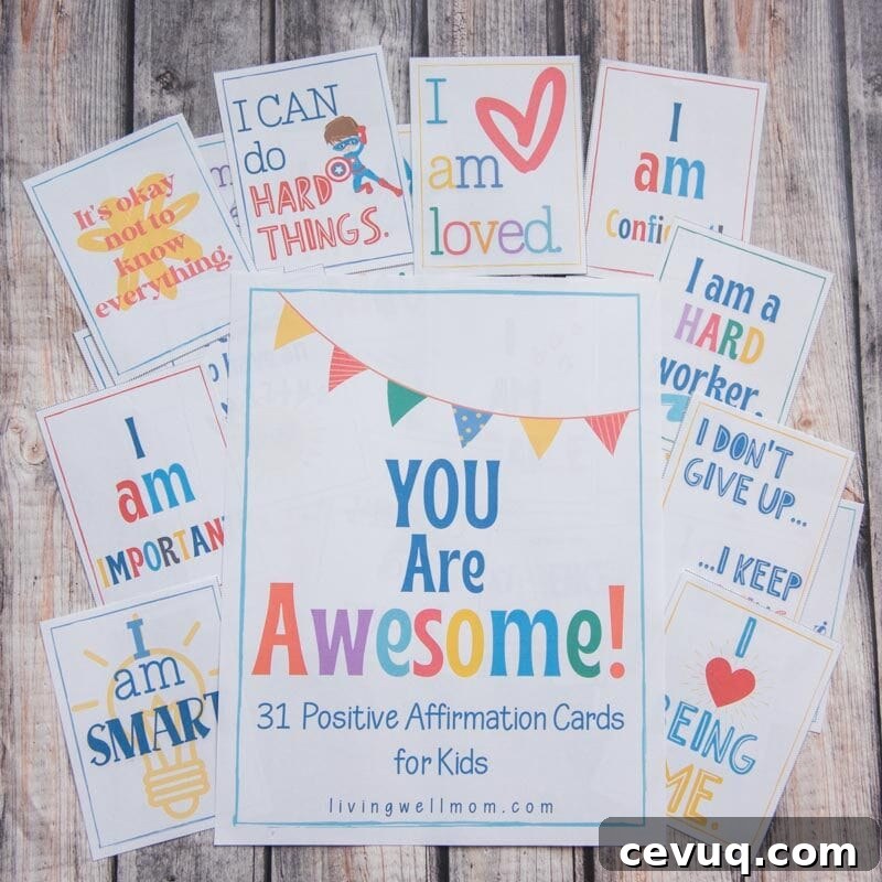 Colorful printed affirmations for children 