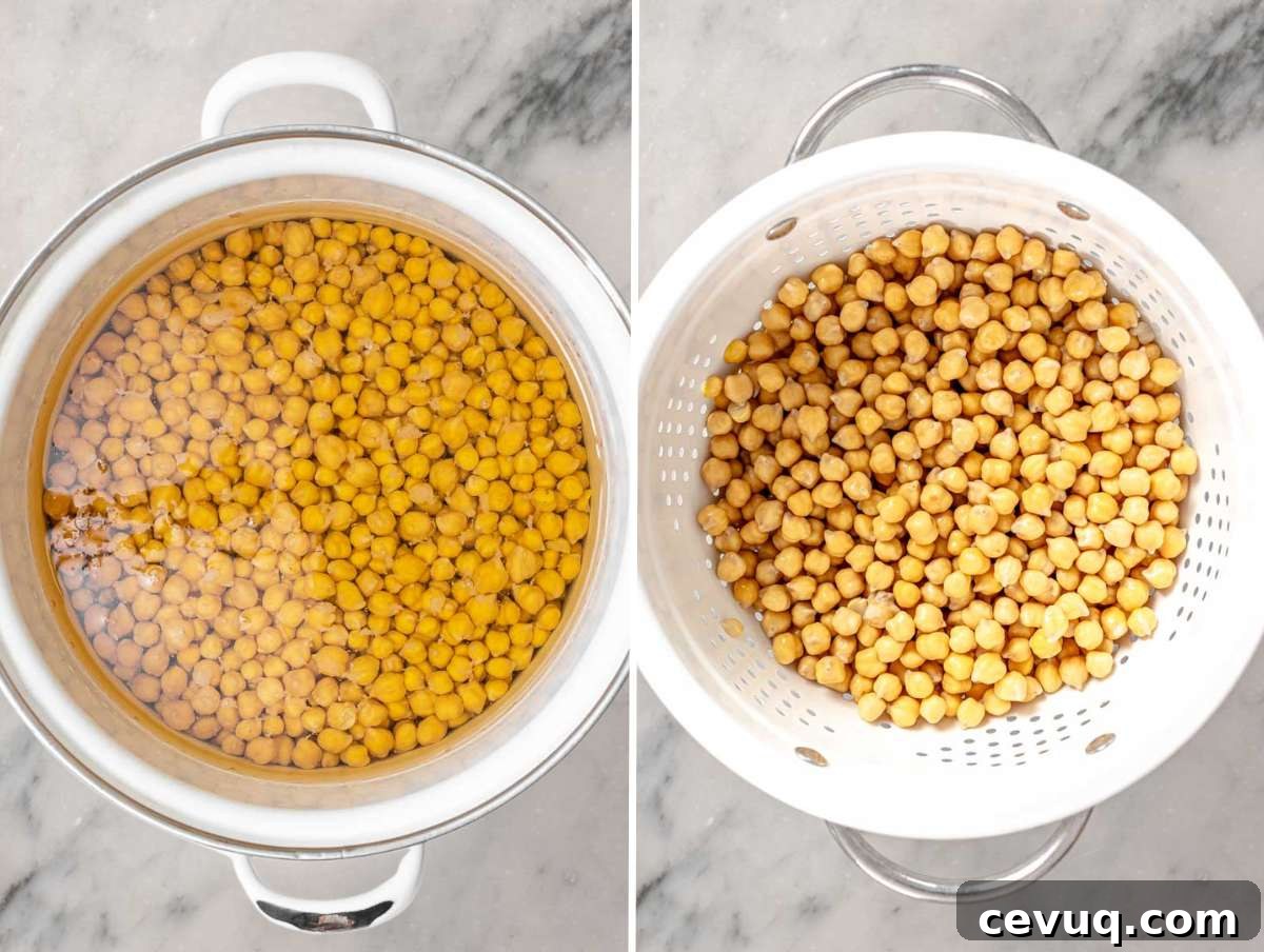 Step picture 1 showing soaked chickpeas before and after soaking