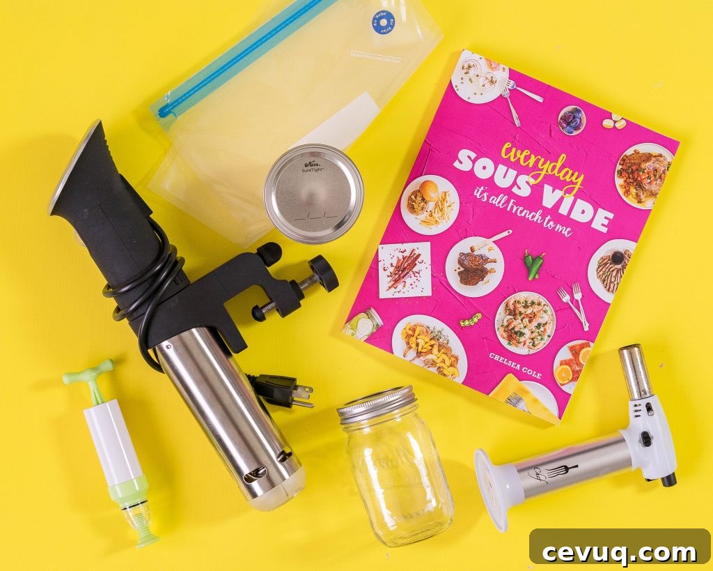 Various sous vide equipment on yellow background