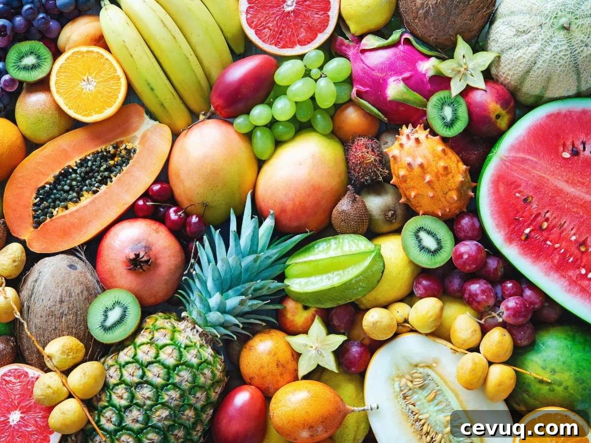 An assortment of different fruits in a layer.