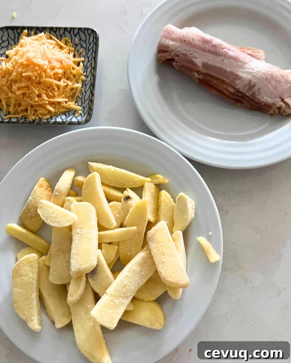 Ingredients needed for loaded french fries.
