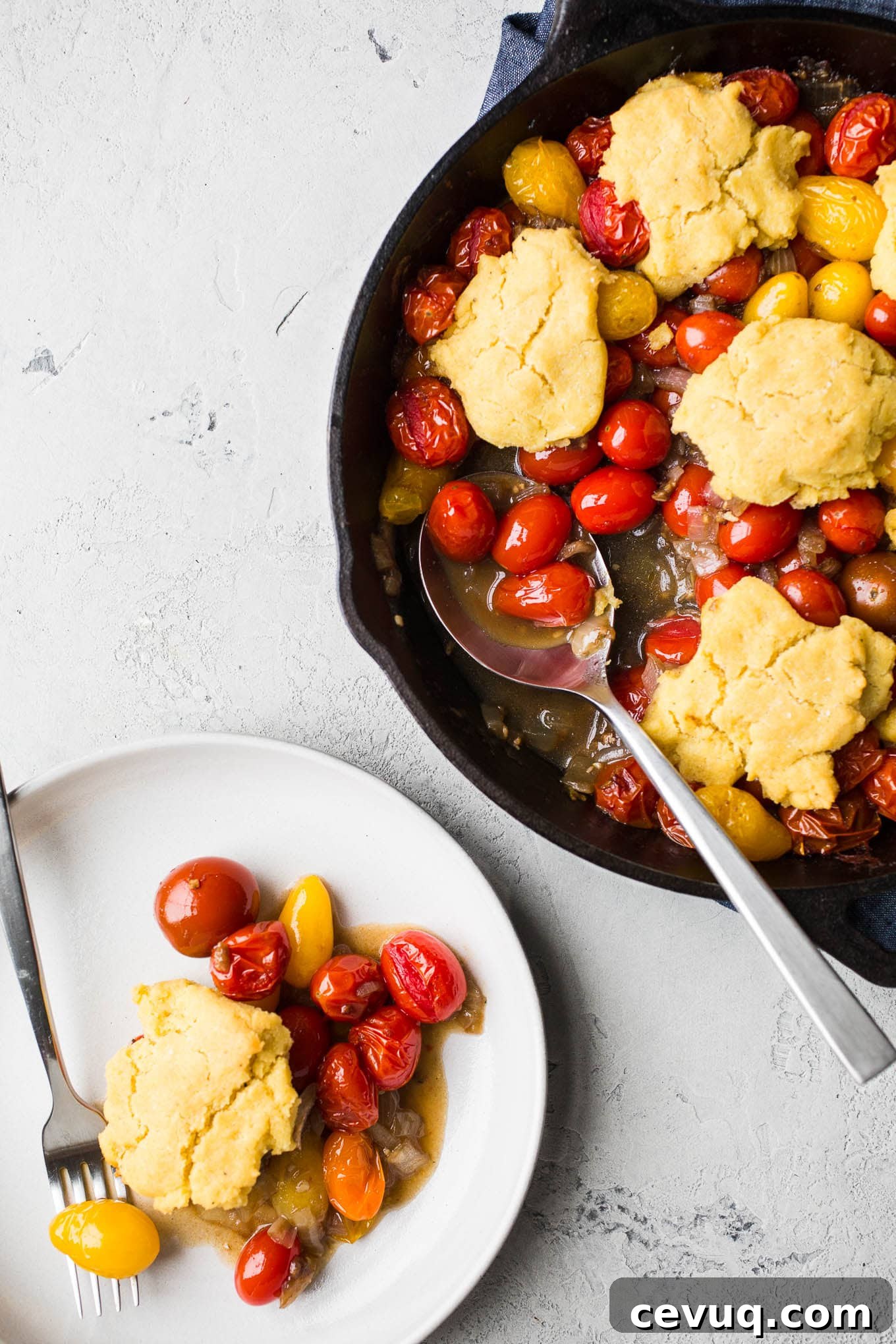 Gluten-Free Tomato Cobbler with Corn Flour Biscuits makes for savory side dish or a vegetarian main course. An easy tomato cobbler recipe that is vegan too!