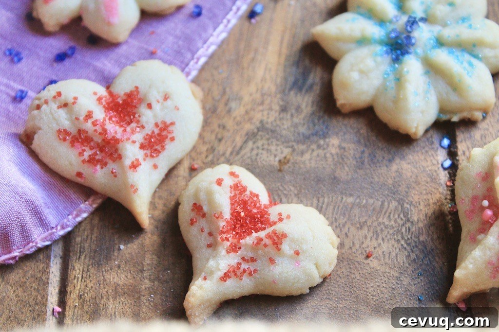 colorful heart spritz cookies