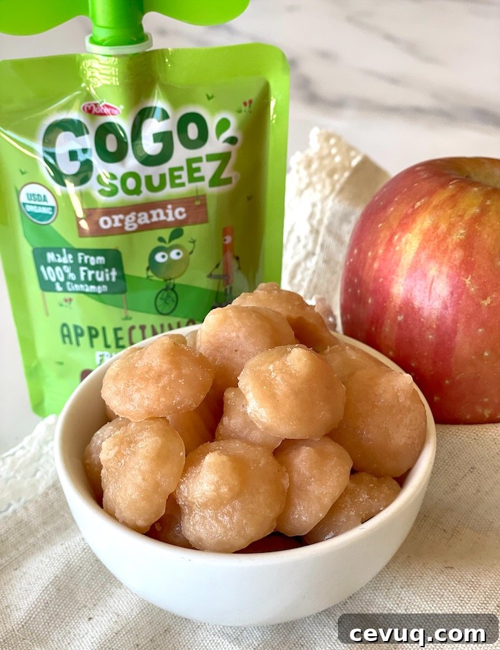 Frozen Applesauce Bites | A healthy cold treat for young kids, toddlers especially love this awesome finger food. 