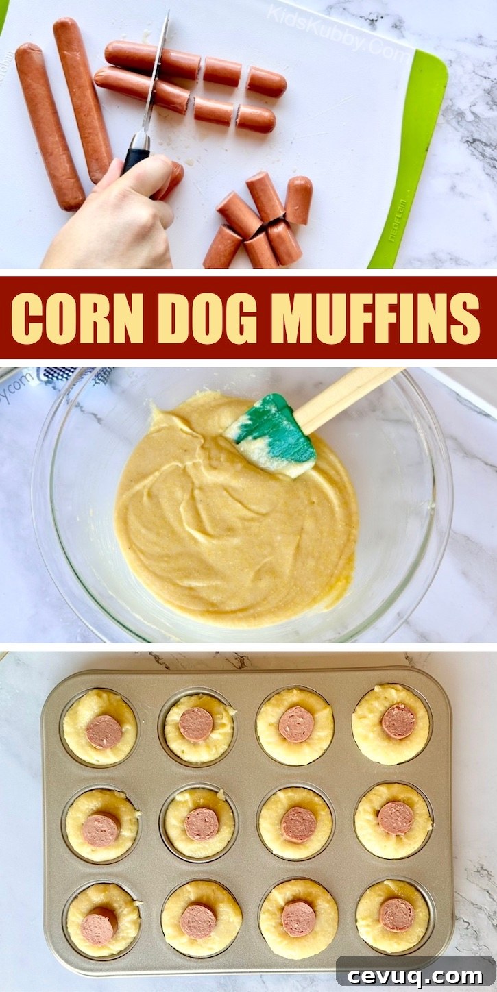 Mini Corn Dog Muffins | A fun and easy after school snack idea or even last minute dinner. Kids love them! They're quick and easy to make with just a few ingredients including boxed cornbread mix and hot dogs. If you're looking for creative food ideas for kids, these little cornbread hot dogs are always a hit.