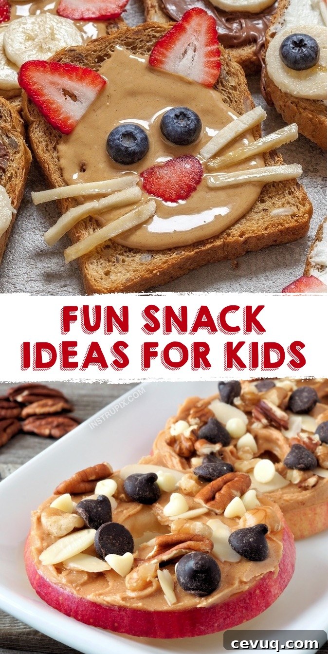 Looking for fun, easy and healthy snack ideas for kids? Here are some quick and creative recipes for on the go, at home, sports, after school, parties and their lunchbox. Simple ideas for toddlers, children and teens! Clean eating has never been so much fun. Everything from fruit and veggies to toast and energy balls. Even your picky eaters will love to make these healthy and cute snack recipes. Great for back to school! #snackideas #healthysnacks #kids #instrupix