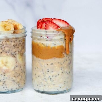 Creamy high-protein overnight oats made with protein powder and greek yogurt.