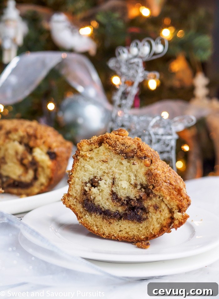 A plated slice of a cinnamon flavored bundt cake.
