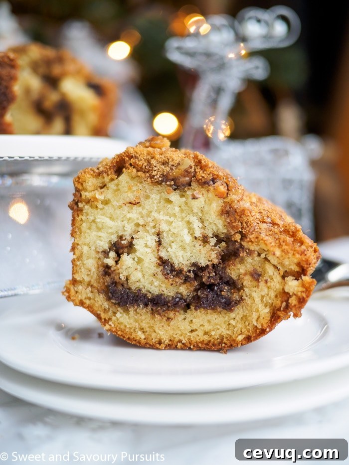 Upright slice of Cinnamon Bundt Cake.