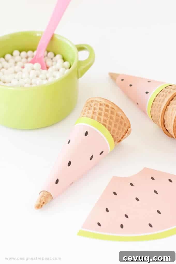 Free Printable Watermelon Icecream Cone Wrappers - Perfect for summer or fruit-themed parties!