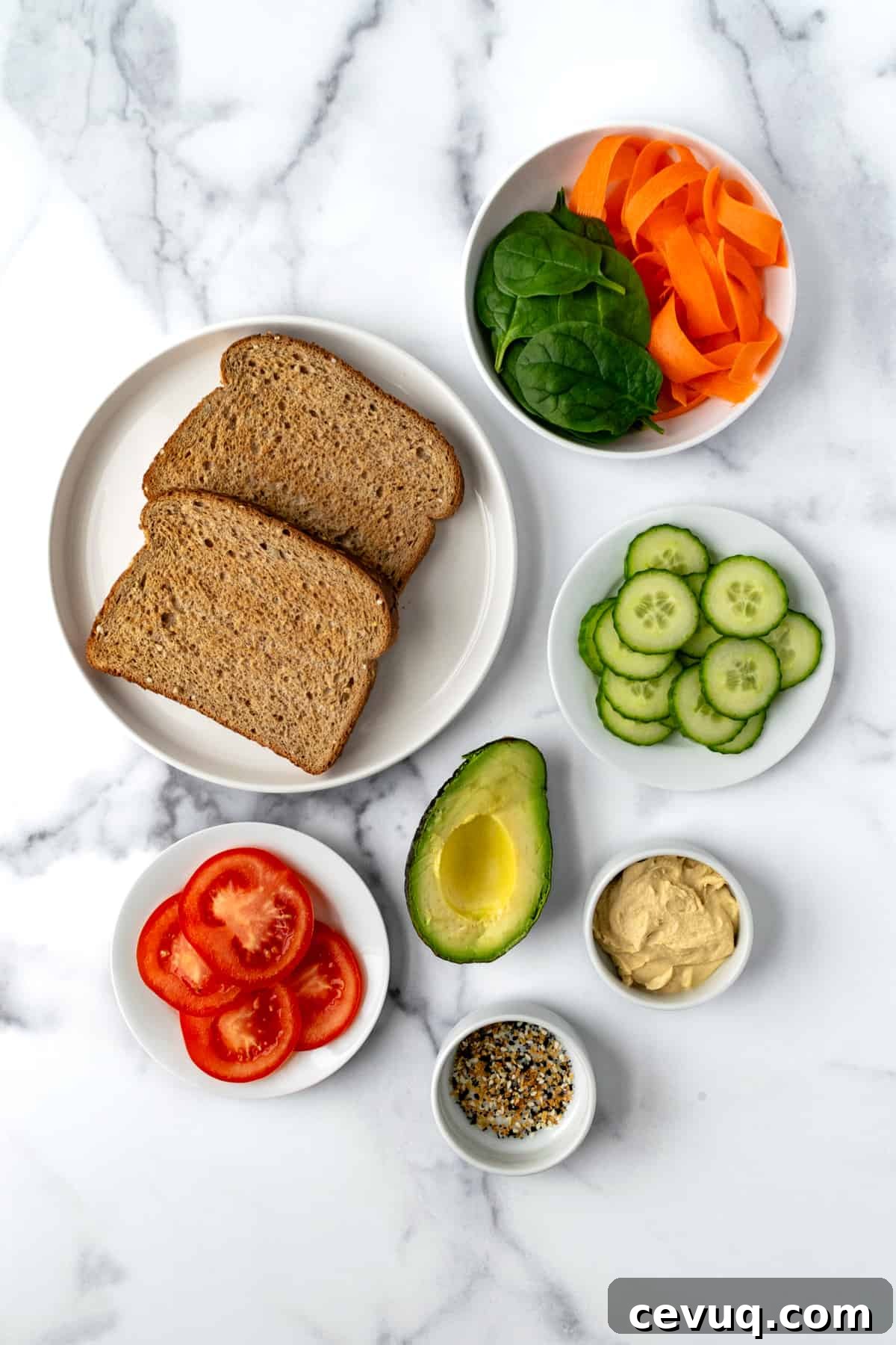 Cucumber Hummus Sandwich Ingredients.