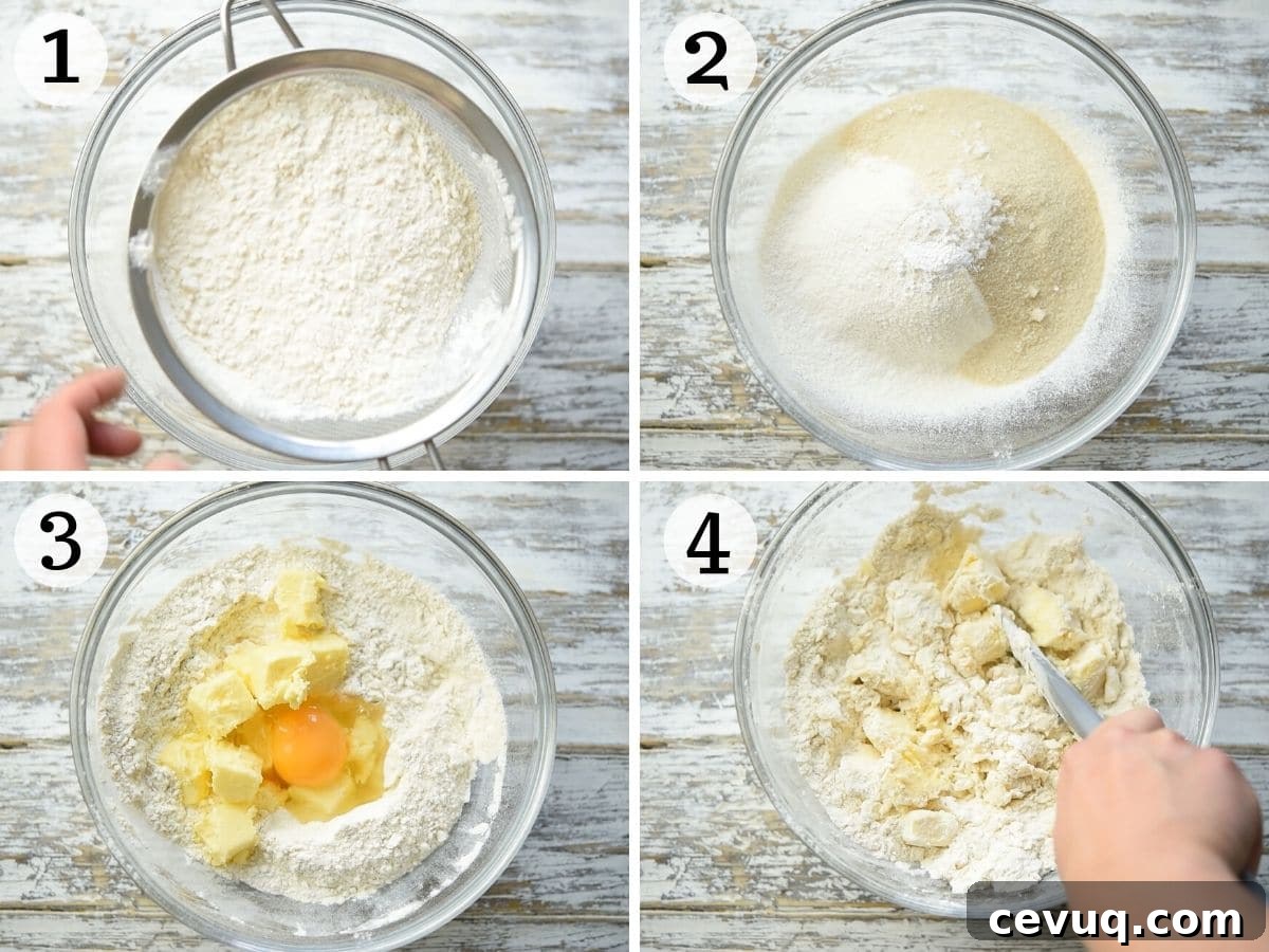 Step by step photos showing how to make Italian sweet shortcrust pastry