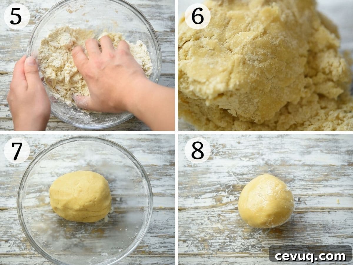Step by step photos showing how to knead shortcrust pastry