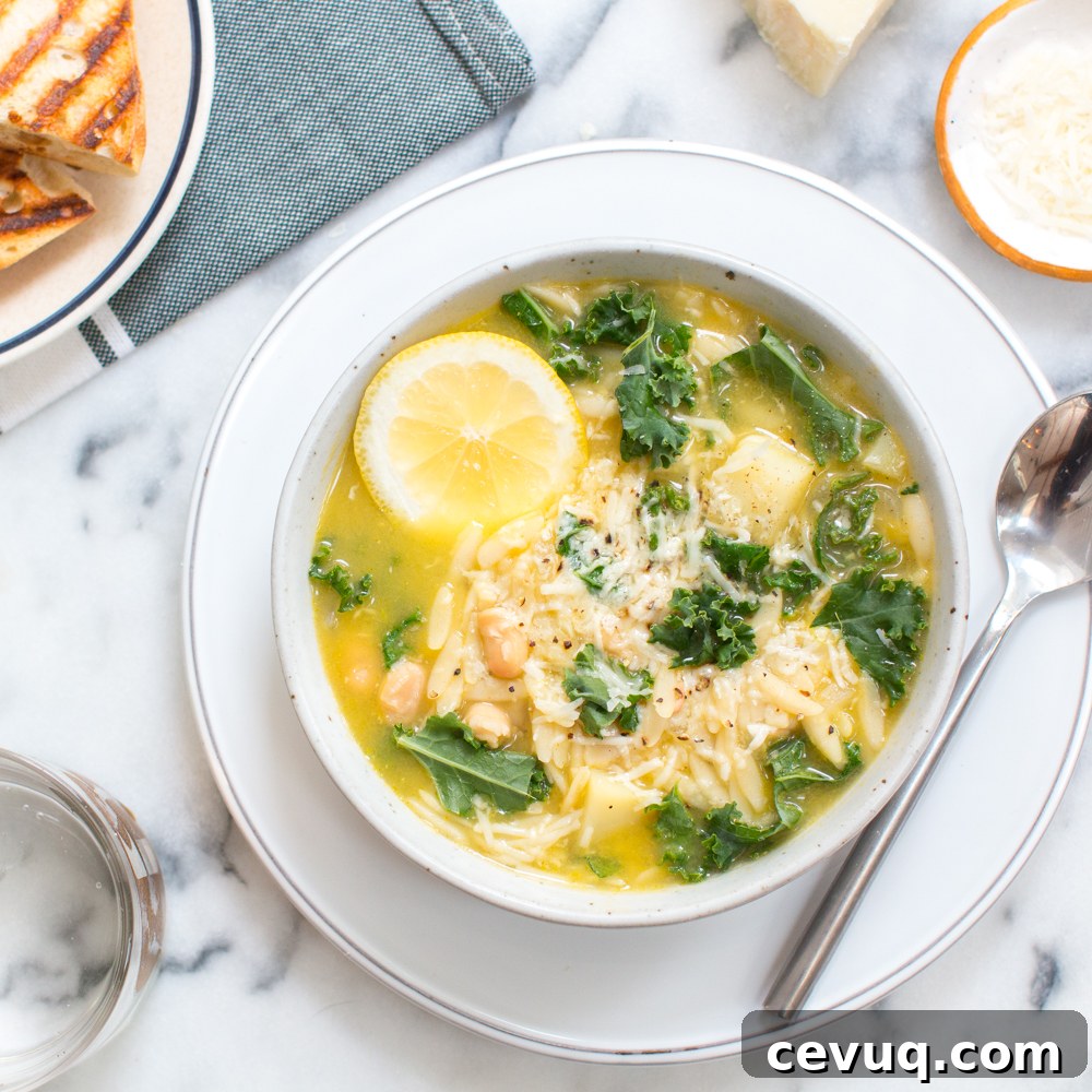 Lemony Soup with White Beans, Kale & Orzo