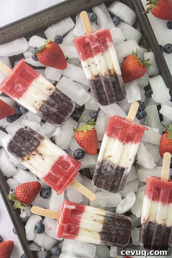 Red White and Blue Popsicles with berries
