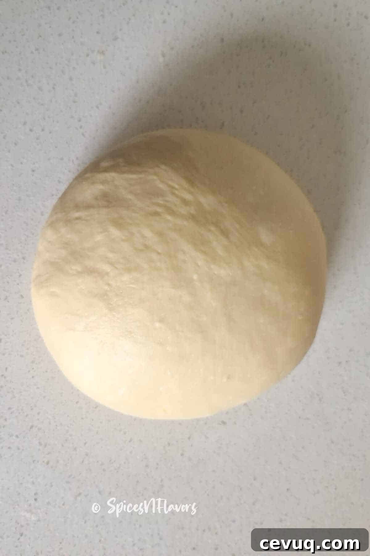 bouncy bread dough placed on worktop