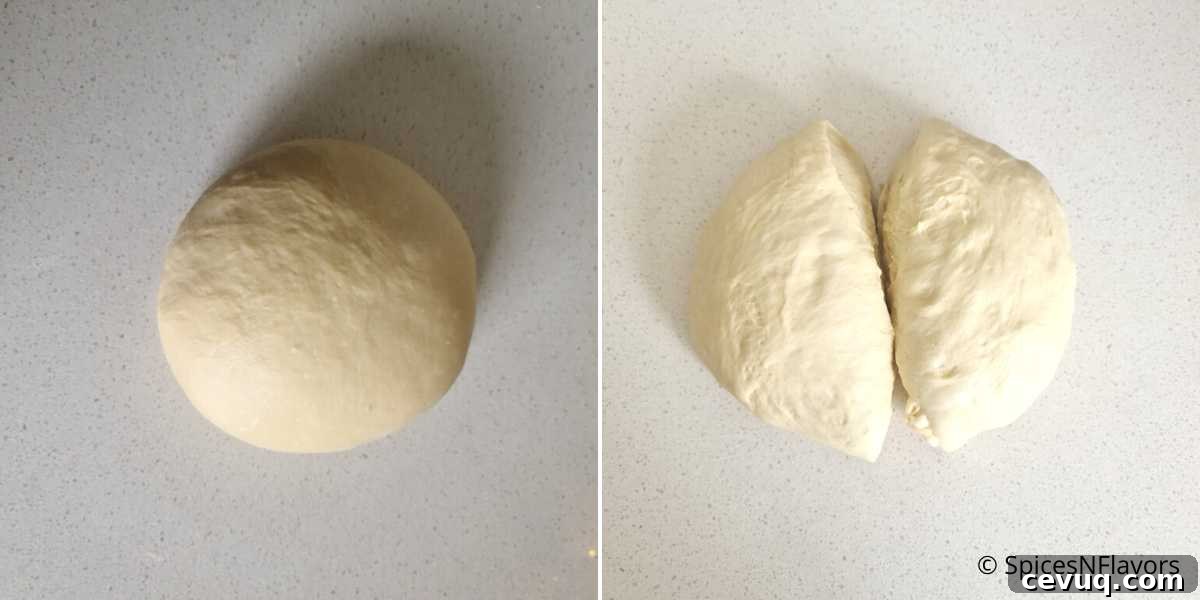 divide the proofed dough into two equal halves