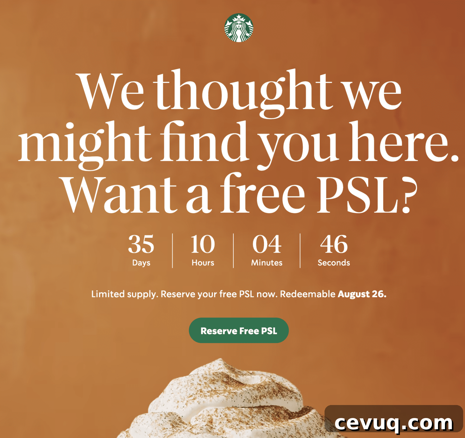 Free pumpkin spiced latte Aug 26.