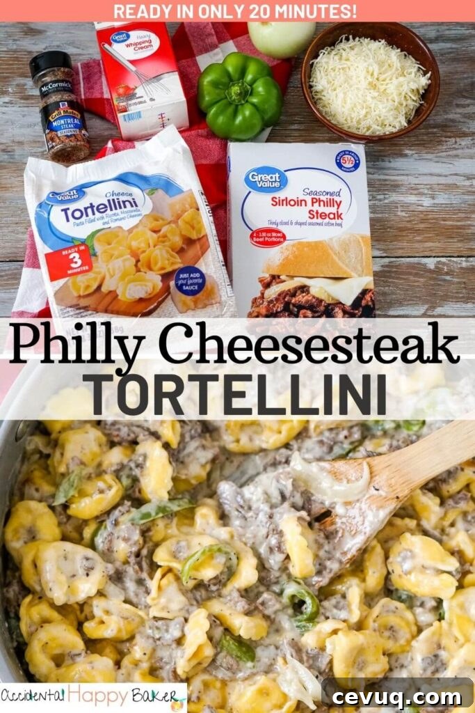 Creamy, cheesy, hearty and delicious with thinly sliced steak, peppers, onions, and cheese tortellini, this Philly Cheesesteak Tortellini uses convenience items to make a delicious main dish pasta recipe that’s ready in about 20 minutes!