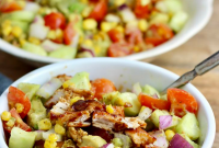 Grilled BBQ Chicken Salad with Avocado and Cherry Tomatoes