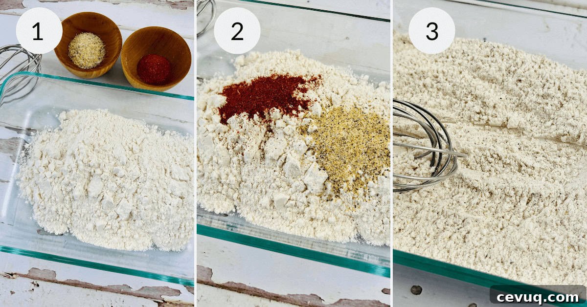 Mixing the seasoning and flour together in a bowl.