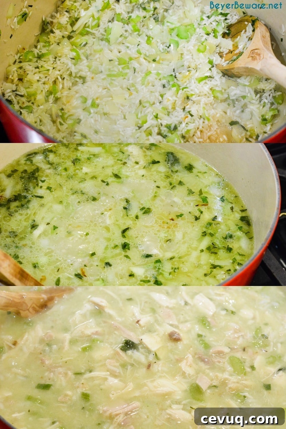 Grandma's chicken and rice soup is made from a whole chicken, onions, celery, and rice with seasonings, butter, and Better than Bouillon for spoonfuls of comfort.