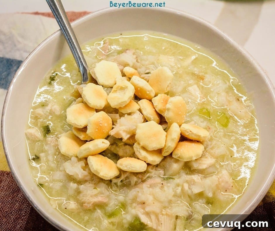 Grandma's chicken and rice soup is made from a whole chicken, onions, celery, and rice with seasonings, butter, and Better than Bouillon for spoonfuls of comfort.