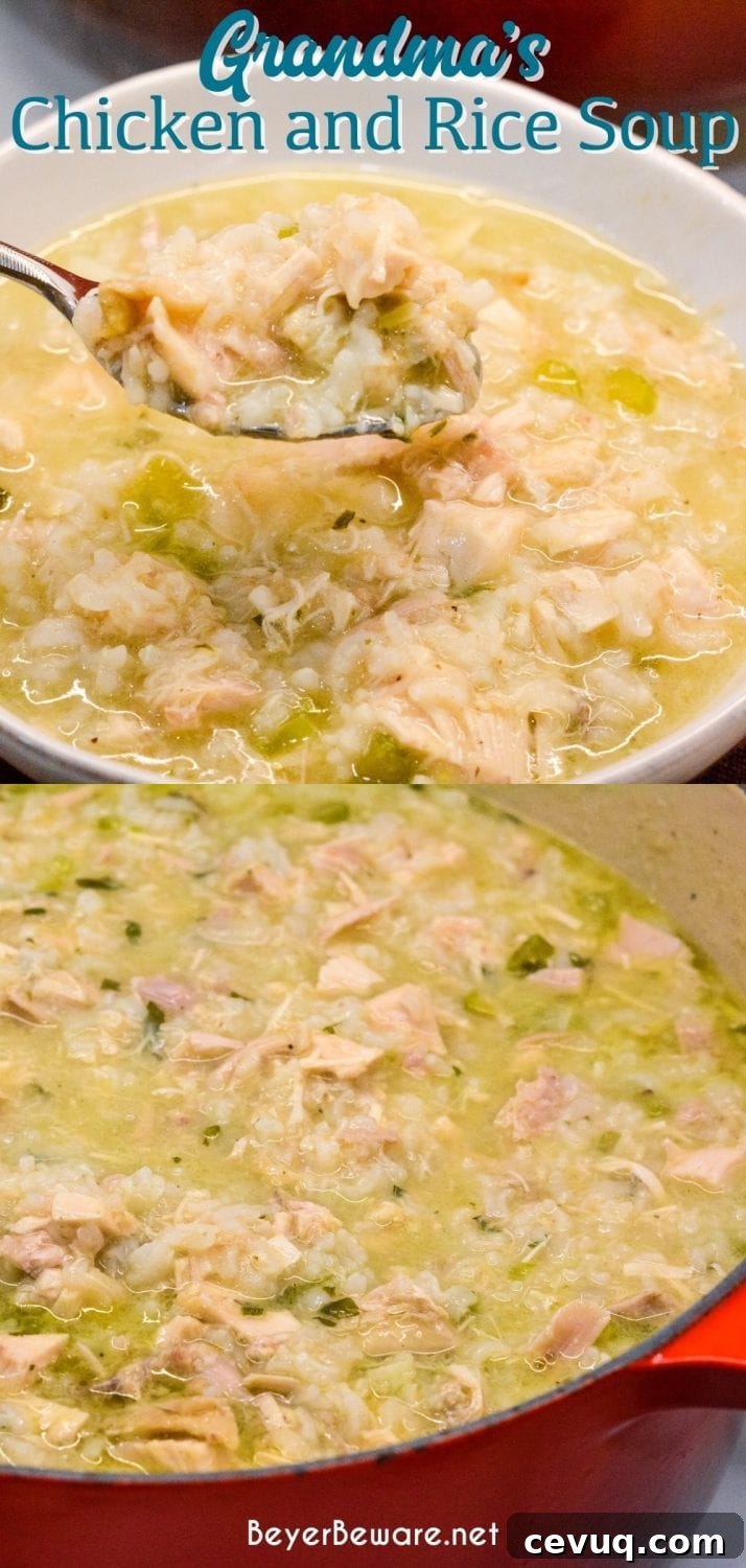 Grandma's chicken and rice soup is made from a whole chicken, onions, celery, and rice with seasonings, butter, and Better than Bouillon for spoonfuls of comfort.