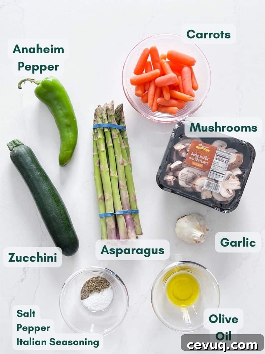 An overhead image of labeled ingredients for this recipe.