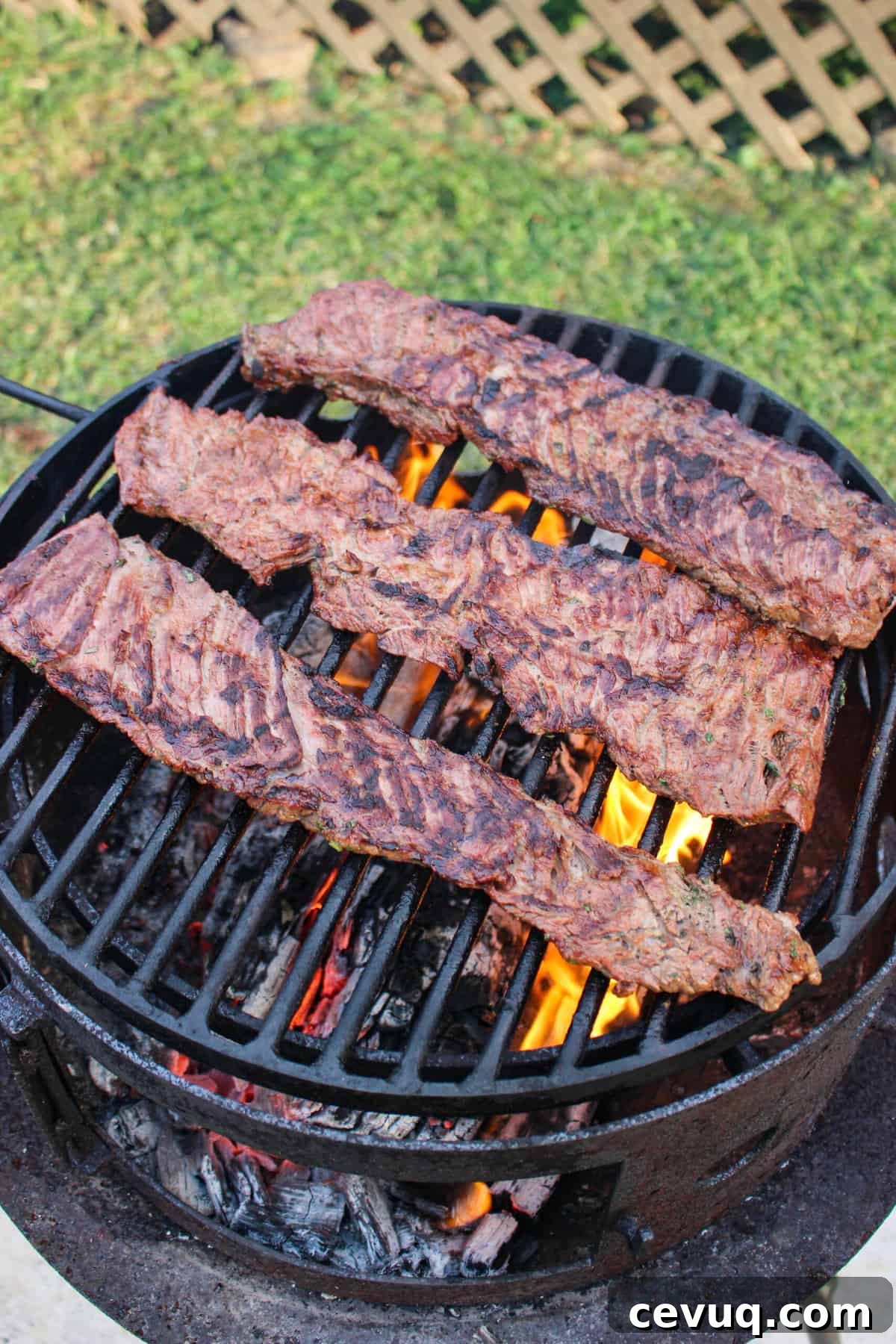 cooked steak on a grill from above