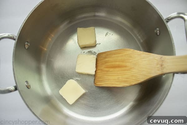 Butter added to pan for roux