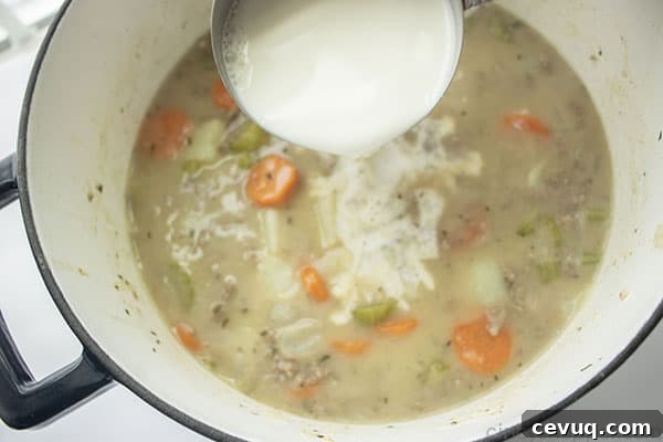 Milk added to soup
